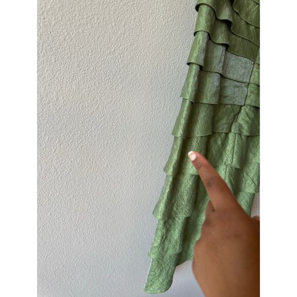 Adrianna Pappell Green Metallic Ruffle Cocktail Formal Dress *minor flaw* Sz 14 - Picture 10 of 13